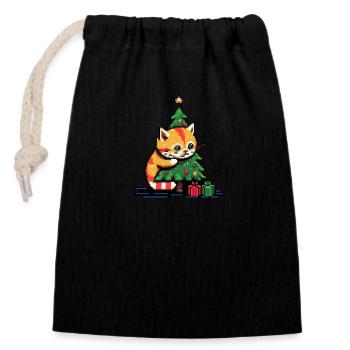 Chat de Noël - Sac cadeau en coton avec cordon (14 x 20 cm) - noir - Devant