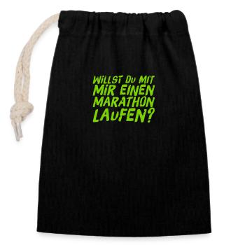 Lust auf einen Marathon? - Verschließbarer Geschenkbeutel aus Baumwolle (14x20cm) - Schwarz - Vorne