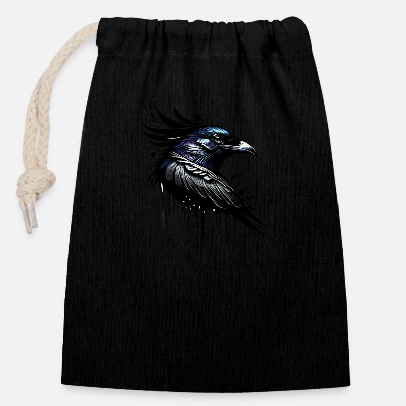 Corbeau - Sac cadeau en coton avec cordon (14 x 20 cm) - noir
