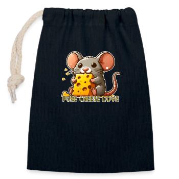 Pure Cheese Love - Mouse with Cheese - Closable cotton gift bag (14x20cm) - navy - Front