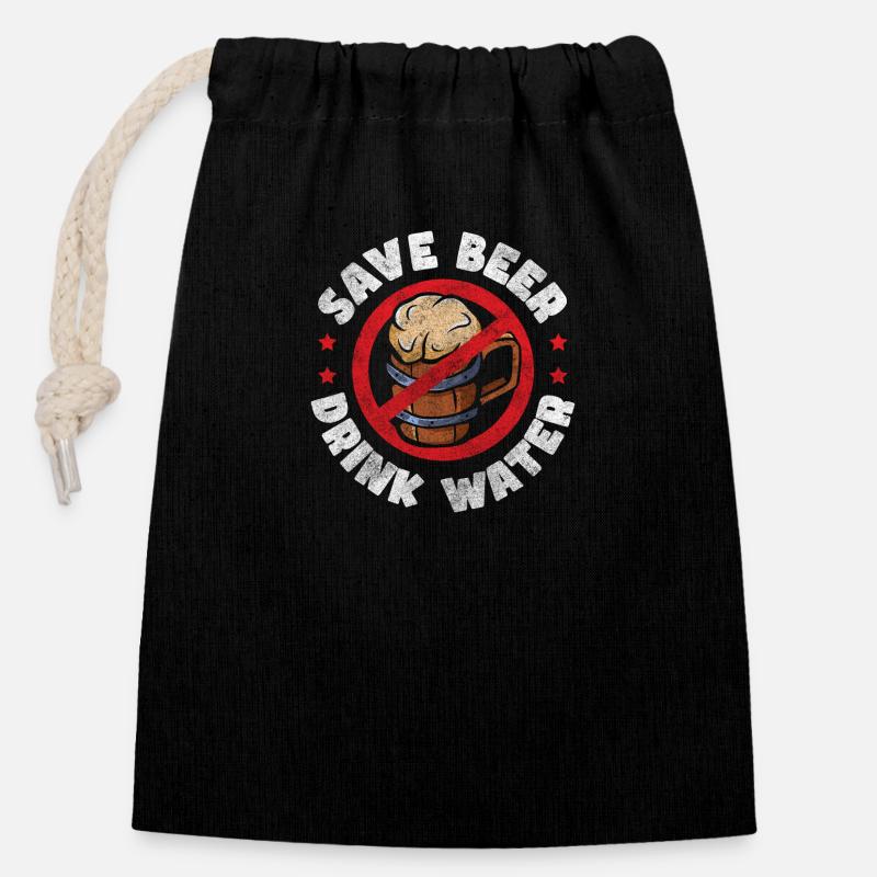 Beer Alcoholics Reason Motivation - Closable cotton gift bag (14x20cm) - black