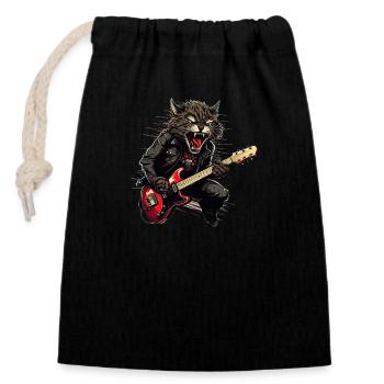 Pets, Cute, Cat, Animal, Cat, Funny Music, Guitar - Closable cotton gift bag (14x20cm) - black - Front