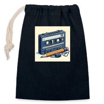 Bleistift und Kassette - Verschließbarer Geschenkbeutel aus Baumwolle (14x20cm) - Navy - Vorne