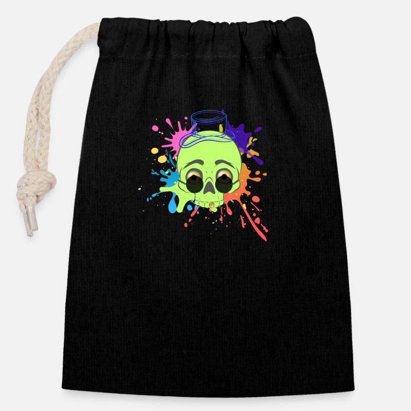 Crâne d’éclaboussure - Sac cadeau en coton avec cordon (14 x 20 cm) - noir