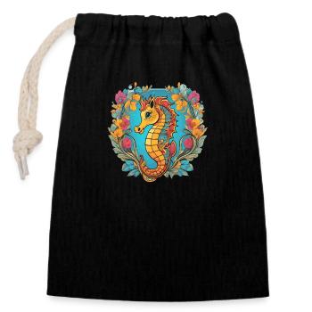 Sea Horse - Closable cotton gift bag (14x20cm) - black - Front