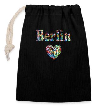 Un cœur pour Berlin - Sac cadeau en coton avec cordon (14 x 20 cm) - noir - Devant