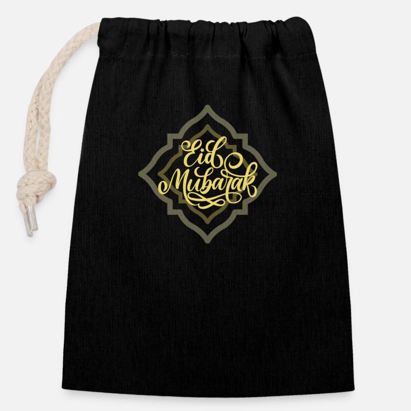 Aïd Moubarak / Ramadan / Islam - Sac cadeau en coton avec cordon (14 x 20 cm) - noir