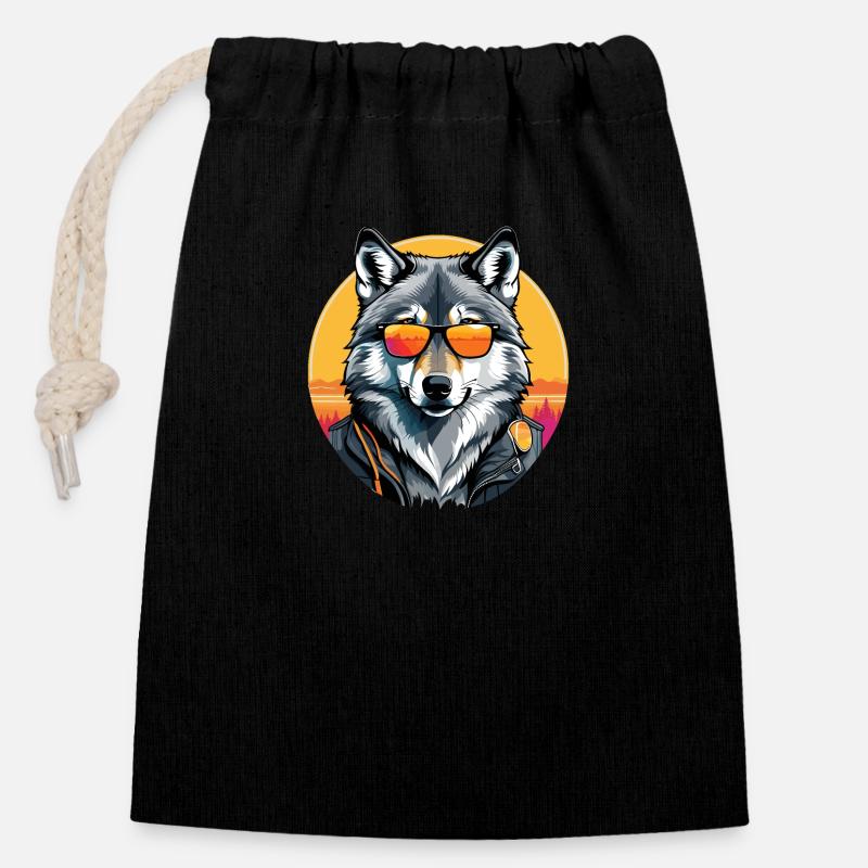 Gray Wolf - Closable cotton gift bag (14x20cm) - black