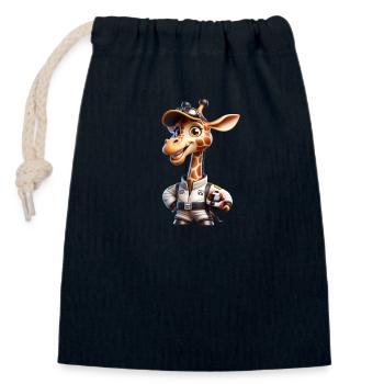 Girafe de course - Sac cadeau en coton avec cordon (14 x 20 cm) - bleu marine - Devant
