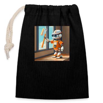 cute little orange futuristic vintage robots - Closable cotton gift bag (14x20cm) - black - Front