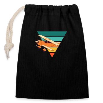 Vintage Airplane - Gift Idea - Closable cotton gift bag (14x20cm) - black - Front