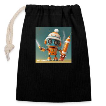 robot lance des fusées pour le réveillon du Nouvel An - Sac cadeau en coton avec cordon (14 x 20 cm) - noir - Devant
