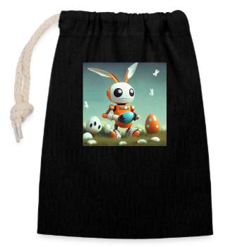 süßer kleiner orangefarbener Vintage-Roboter ist Osterhase - Verschließbarer Geschenkbeutel aus Baumwolle (14x20cm) - Schwarz - Vorne