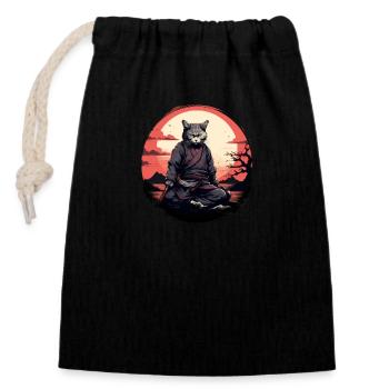 Cat samurai - Closable cotton gift bag (14x20cm) - black - Front