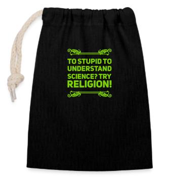 Religion vs Science - Sac cadeau en coton avec cordon (14 x 20 cm) - noir - Devant