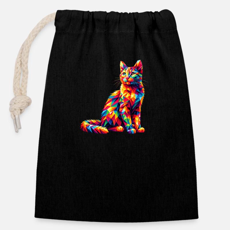 Cat - Closable cotton gift bag (14x20cm) - black