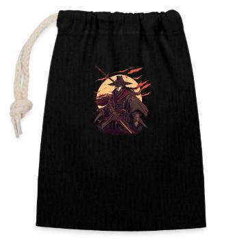 samouraï - Sac cadeau en coton avec cordon (14 x 20 cm) - noir - Devant