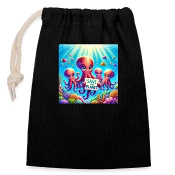 Kraken Family - Closable cotton gift bag (14x20cm) - black - Front