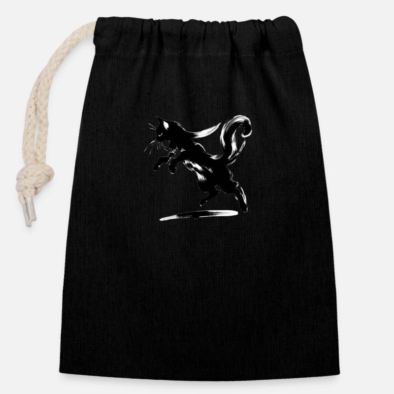 Whimsical, elegant cat graphics - Purrfectly Cra - Closable cotton gift bag (14x20cm) - black