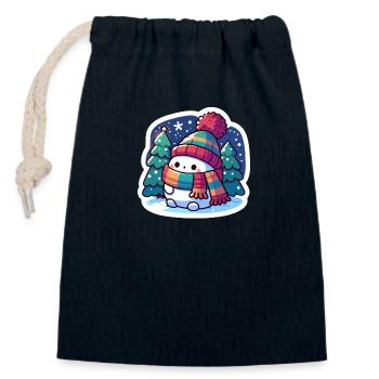 Bonhomme de neige vibrant : Art ludique au pays des merveilles de l’hiver - Sac cadeau en coton avec cordon (14 x 20 cm) - bleu marine - Devant