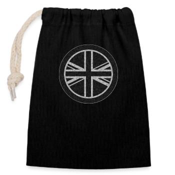 Round UK Union Jack flag black distressed White ou - Closable cotton gift bag (14x20cm) - black - Front