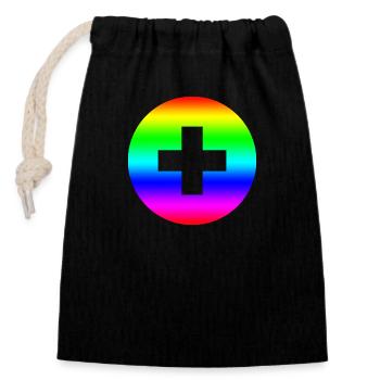 Round rainbow plus cross - Closable cotton gift bag (14x20cm) - black - Front