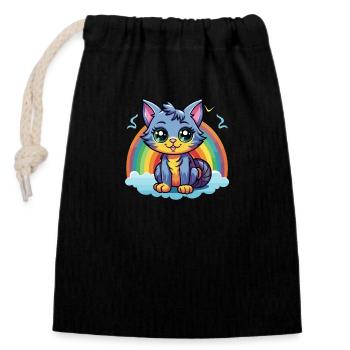 Vibrant Rainbow Kitty Artwork - Closable cotton gift bag (14x20cm) - black - Front
