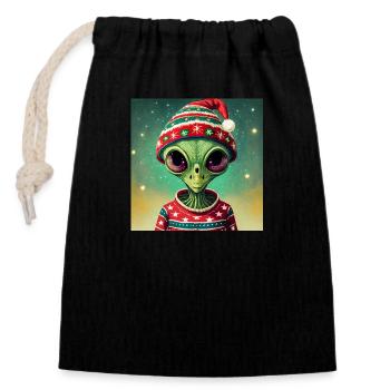 Alien trägt einen hässlichen Weihnachtspullover - Verschließbarer Geschenkbeutel aus Baumwolle (14x20cm) - Schwarz - Vorne