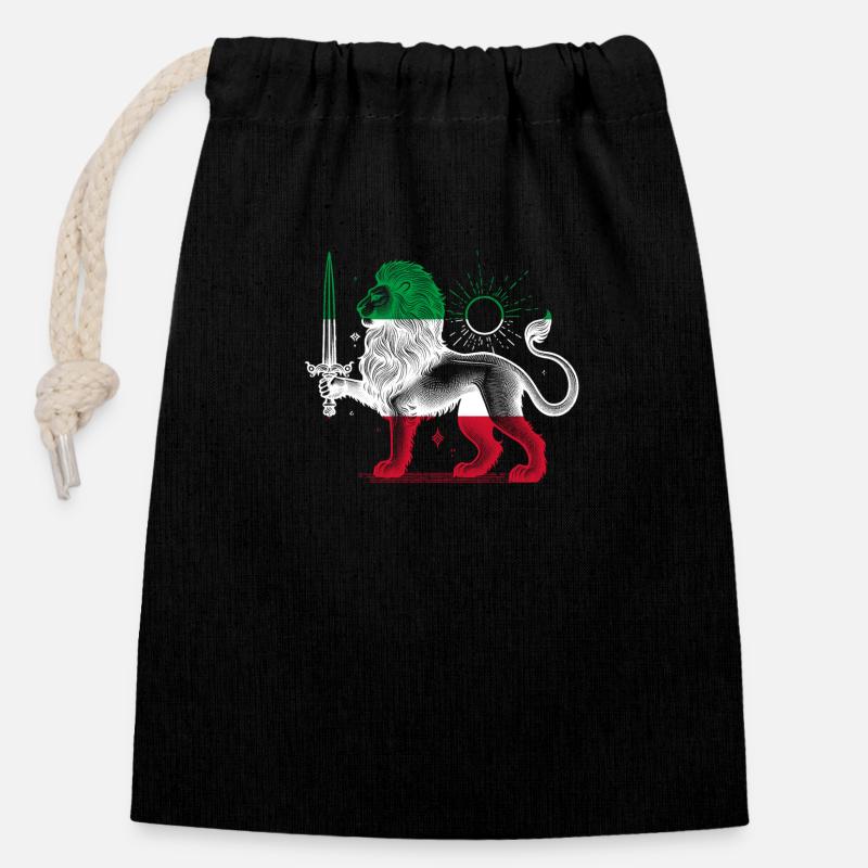 Shir o Khorshid - Conception persane (iran) - Sac cadeau en coton avec cordon (14 x 20 cm) - noir