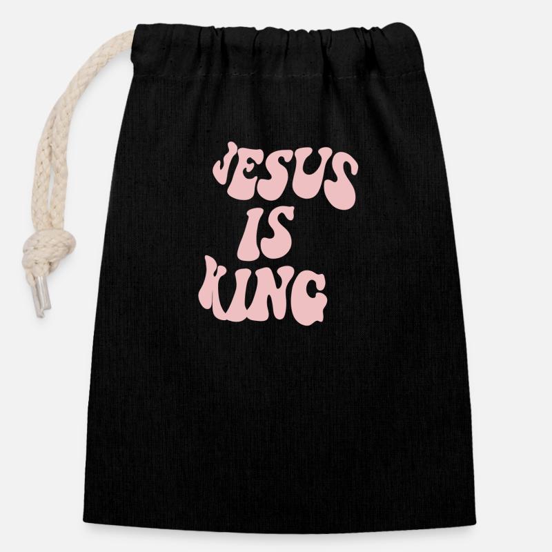 Jésus est Roi - Sac cadeau en coton avec cordon (14 x 20 cm) - noir