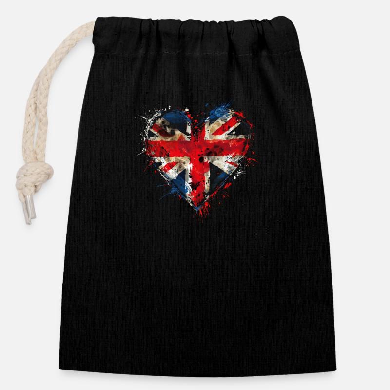 J’adore l’Union Jack - Sac cadeau en coton avec cordon (14 x 20 cm) - noir