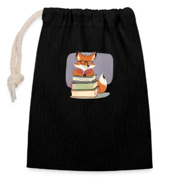 Schlauer Fuchs: Wissbegierig mit Büchern - Verschließbarer Geschenkbeutel aus Baumwolle (14x20cm) - Schwarz - Vorne