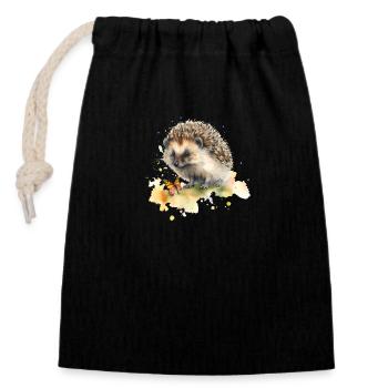Hérisson jouant avec papillon printemps animal mignon - Sac cadeau en coton avec cordon (14 x 20 cm) - noir - Devant