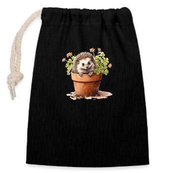 Hérisson dans un pot de fleurs, animal mignon dans un jardin de fleurs - Sac cadeau en coton avec cordon (14 x 20 cm) - noir - Devant