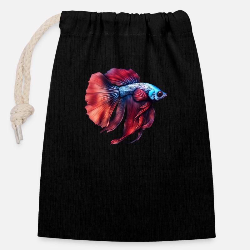 Poisson betta siamois - Sac cadeau en coton avec cordon (14 x 20 cm) - noir