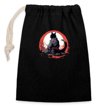 Samurai cat - Closable cotton gift bag (14x20cm) - black - Front