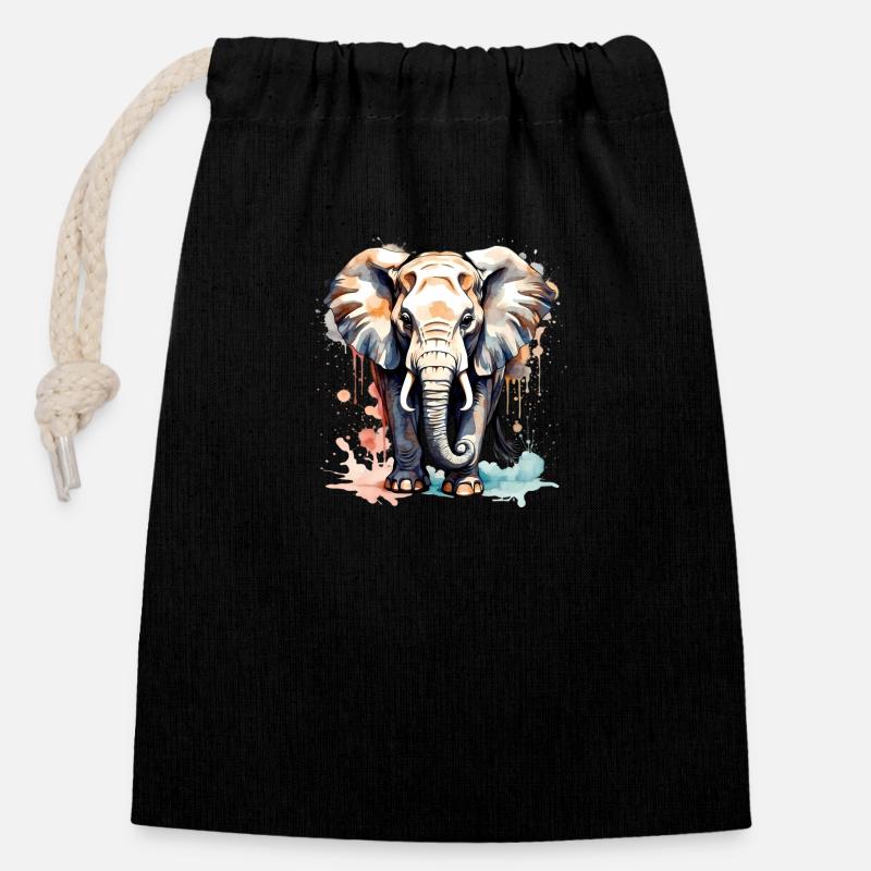 Éléphant en couleurs - Sac cadeau en coton avec cordon (14 x 20 cm) - noir