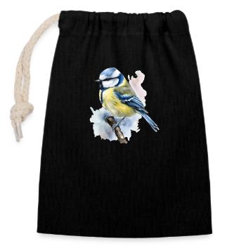 Animal des bois d’oiseau bleu sur branche à l’aquarelle - Sac cadeau en coton avec cordon (14 x 20 cm) - noir - Devant