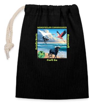 Planchou Waterman wingfoiler camarguais spots - Sac cadeau en coton avec cordon (14 x 20 cm) - noir - Devant