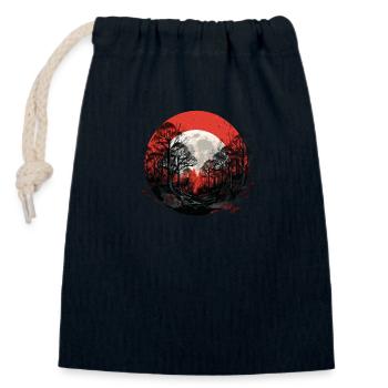 Nuit rouge dans la forêt - Sac cadeau en coton avec cordon (14 x 20 cm) - bleu marine - Devant
