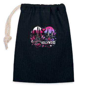 Paris romantique Hollywood – Art magique de la ville - Sac cadeau en coton avec cordon (14 x 20 cm) - bleu marine - Devant