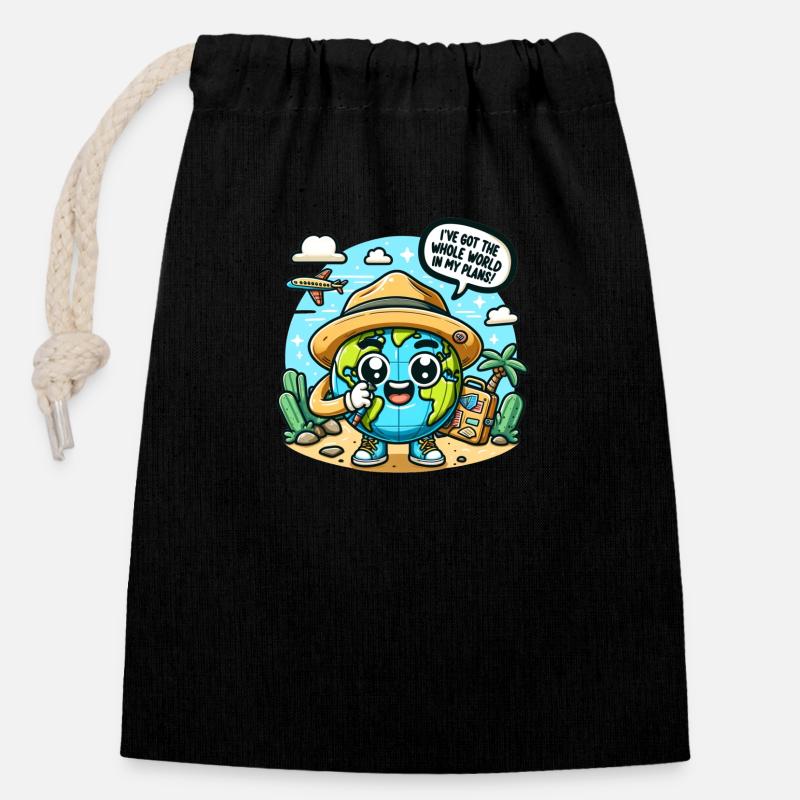Le monde dans mes plans - Sac cadeau en coton avec cordon (14 x 20 cm) - noir