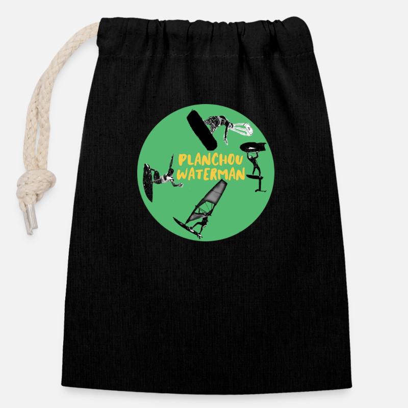 Logo vert planchou Waterman - Sac cadeau en coton avec cordon (14 x 20 cm) - noir
