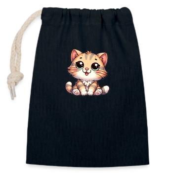 Chat mignon avec de grands yeux pour les amoureux des chats - Sac cadeau en coton avec cordon (14 x 20 cm) - bleu marine - Devant