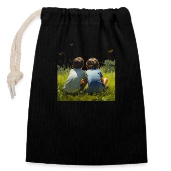 Une enfance insouciante - Sac cadeau en coton avec cordon (14 x 20 cm) - noir - Devant