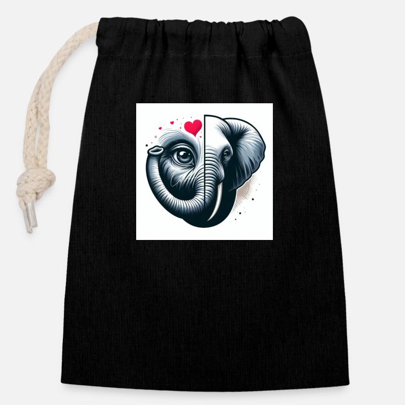 Elephant Love - Closable cotton gift bag (14x20cm) - black