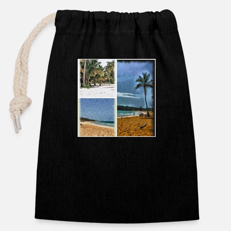 Punta Cana - Sac cadeau en coton avec cordon (14 x 20 cm) - noir