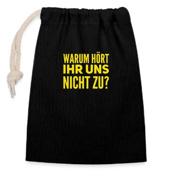 Listening brings people together - Closable cotton gift bag (14x20cm) - black - Front