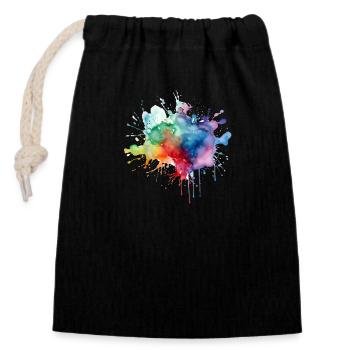 Watercolor Splash Splash Colorful Acrylic - Closable cotton gift bag (14x20cm) - black - Front