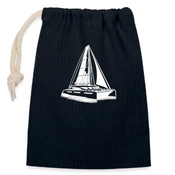 Sport Katamaran Doppelrumpf Segelboot mit Segeln - Verschließbarer Geschenkbeutel aus Baumwolle (14x20cm) - Navy - Vorne